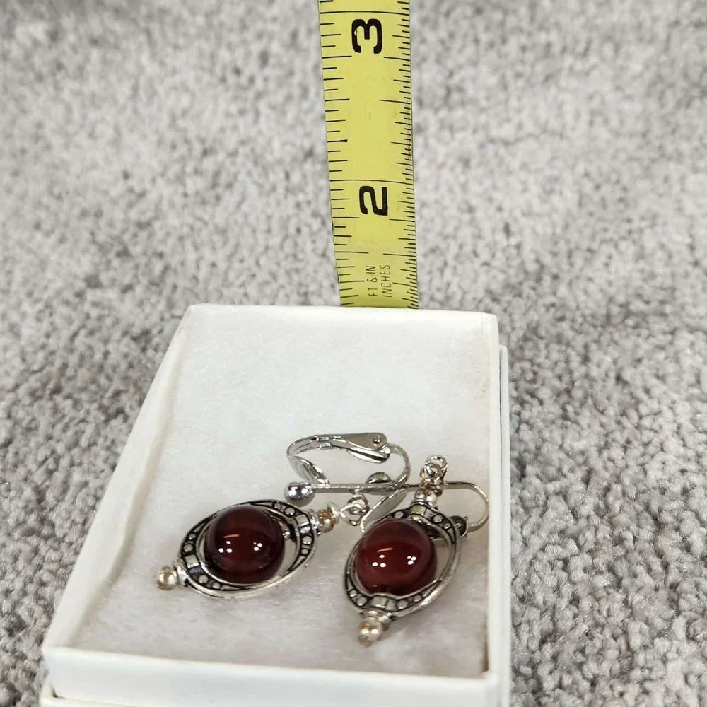 Unbranded‎ Clip On Earrings Red Silver Tone Boho Drop Dangle Women OS